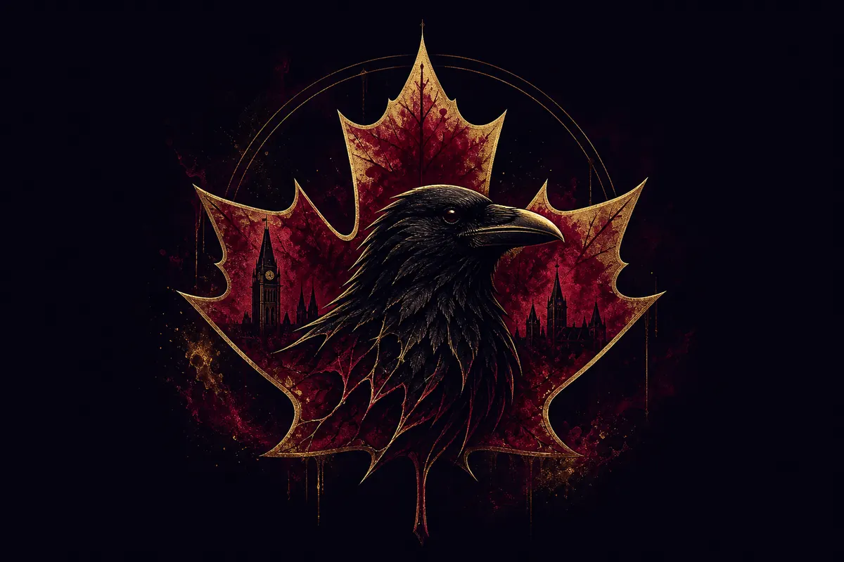 Maple leaf and raven symbol